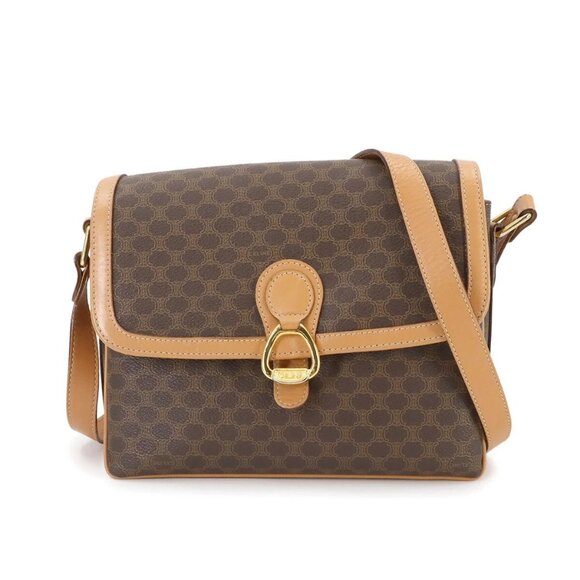 CELINE Macadam Shoulder Bag Leather PVC Brown Vintage Purse 90275262 - Picture 1 of 11